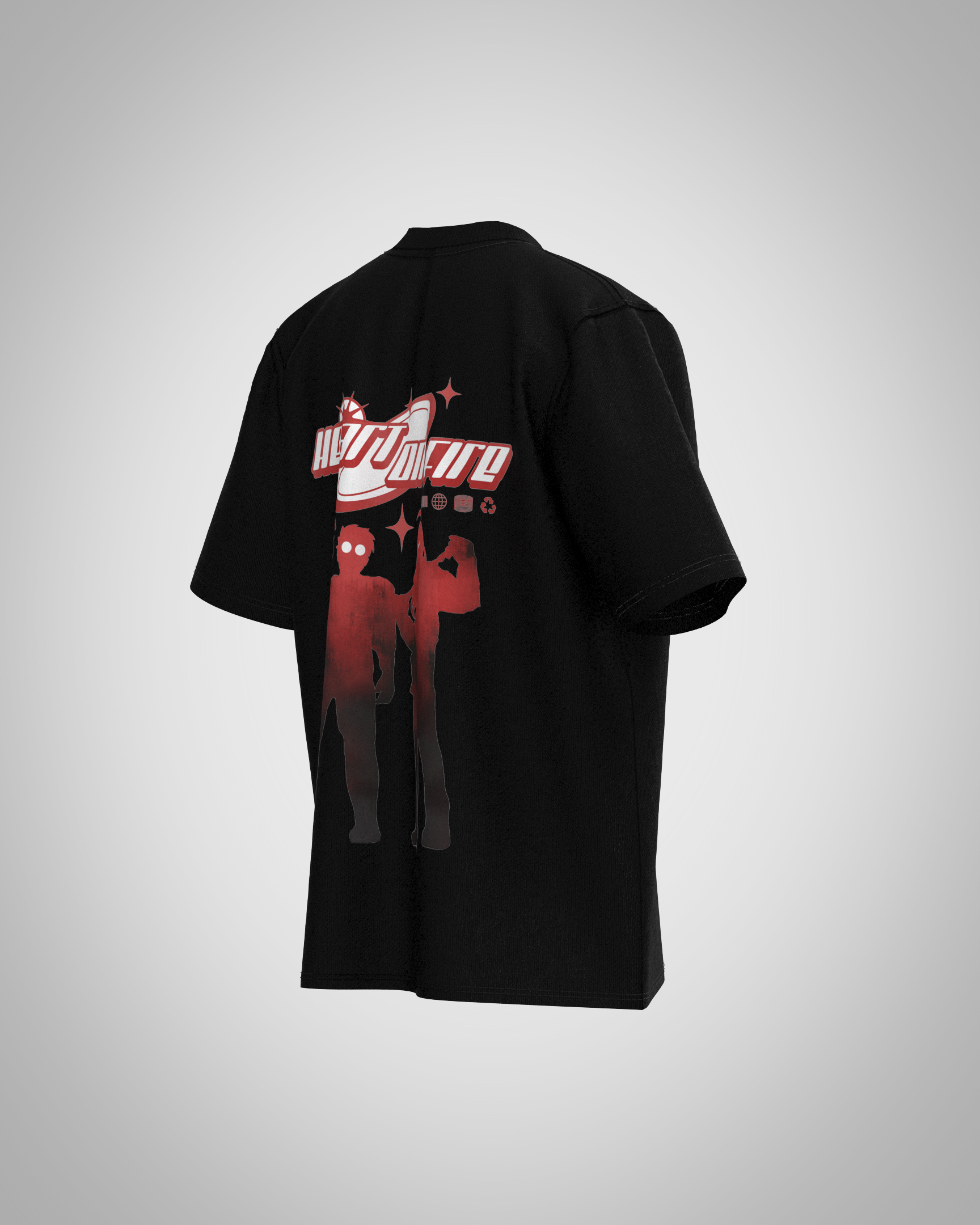 “Heart On Fire” Futuristic Graphic T-Shirt – Cosmic Streetwear Edition