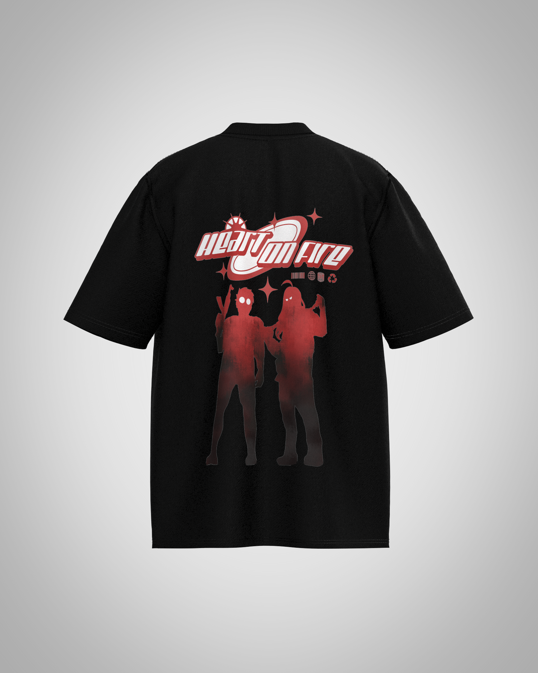 “Heart On Fire” Futuristic Graphic T-Shirt – Cosmic Streetwear Edition