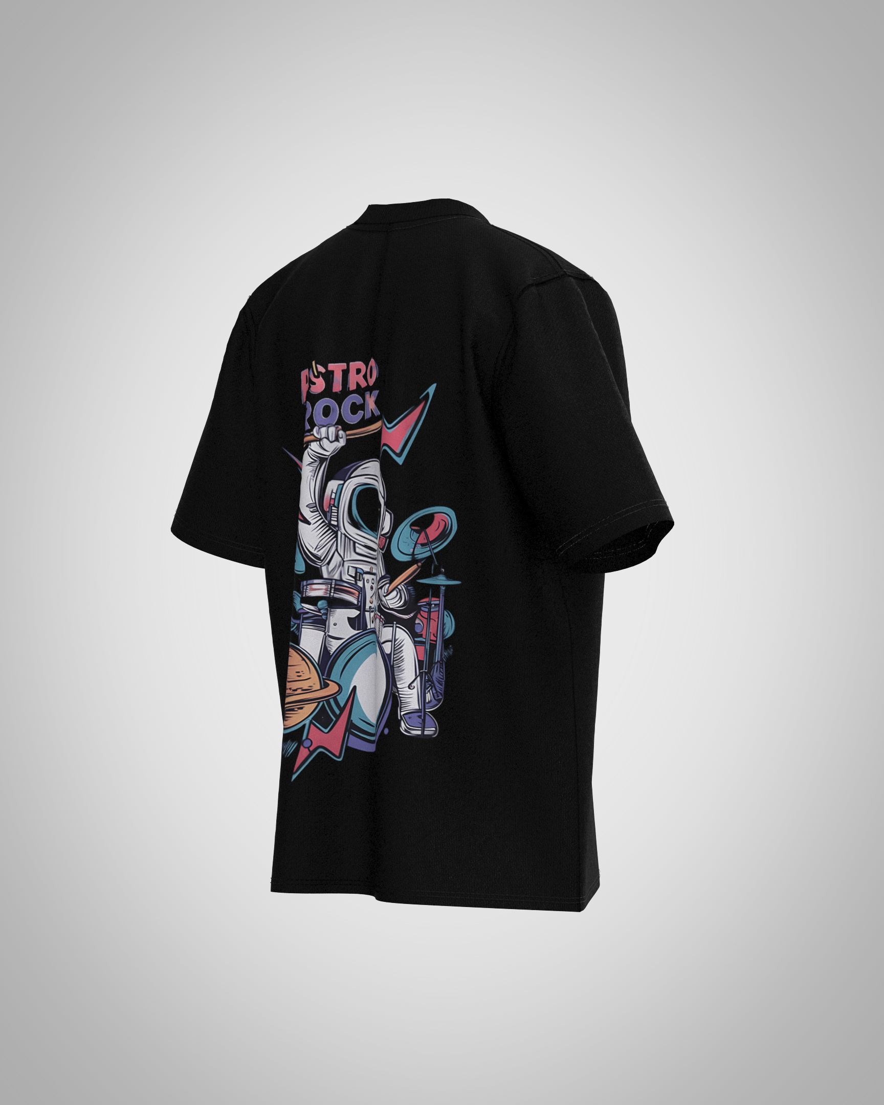 “Astro Rock” Astronaut Drum Graphic T-Shirt – Cosmic Music Edition