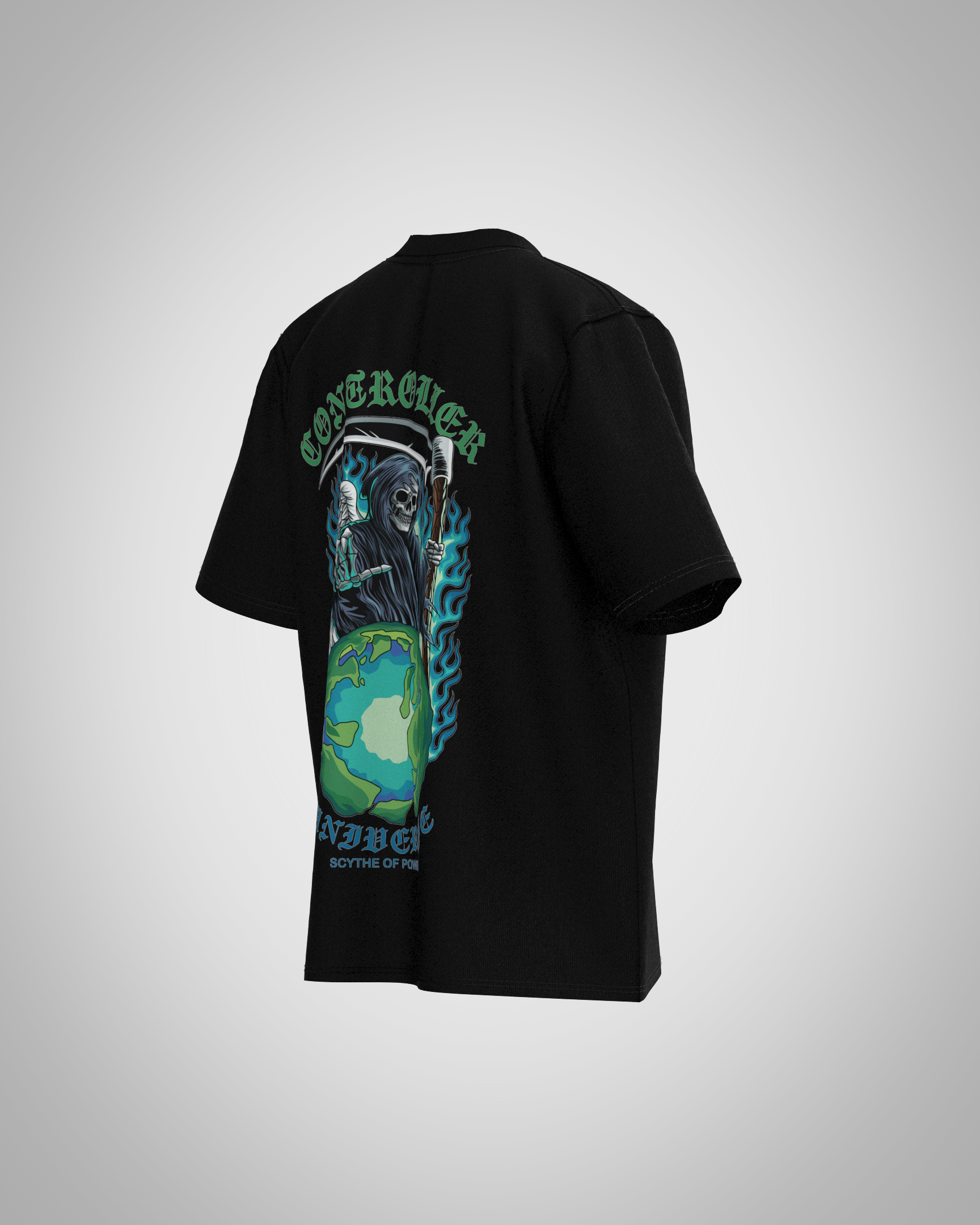 “Controller of the Universe” Grim Reaper Graphic T-Shirt – Dark Cosmic Edition