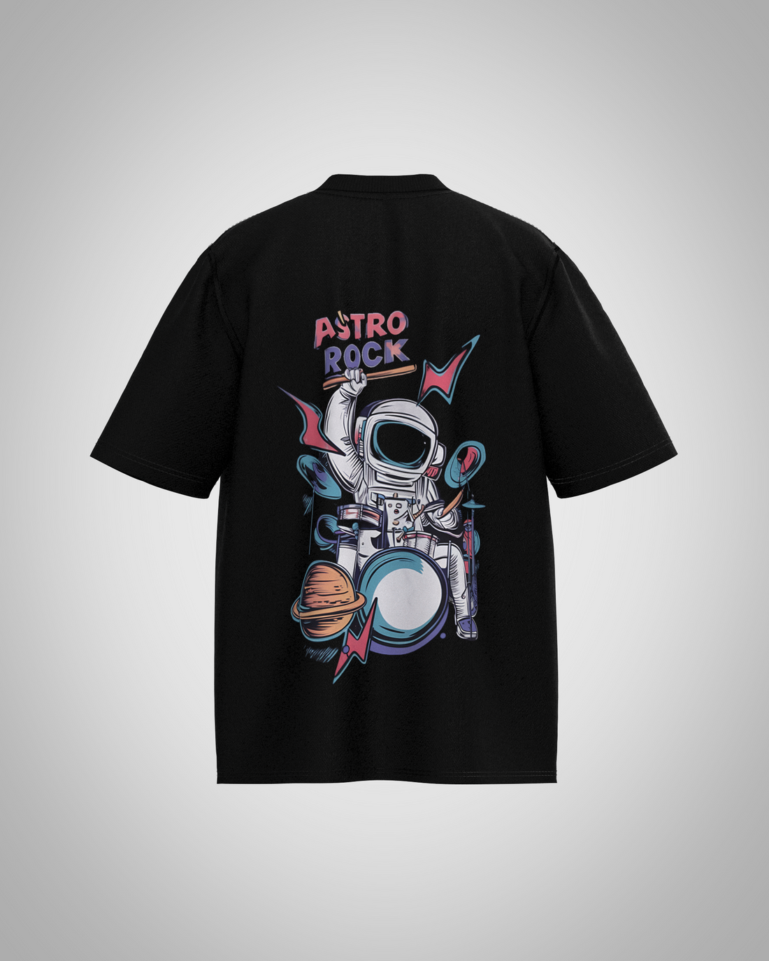“Astro Rock” Astronaut Drum Graphic T-Shirt – Cosmic Music Edition