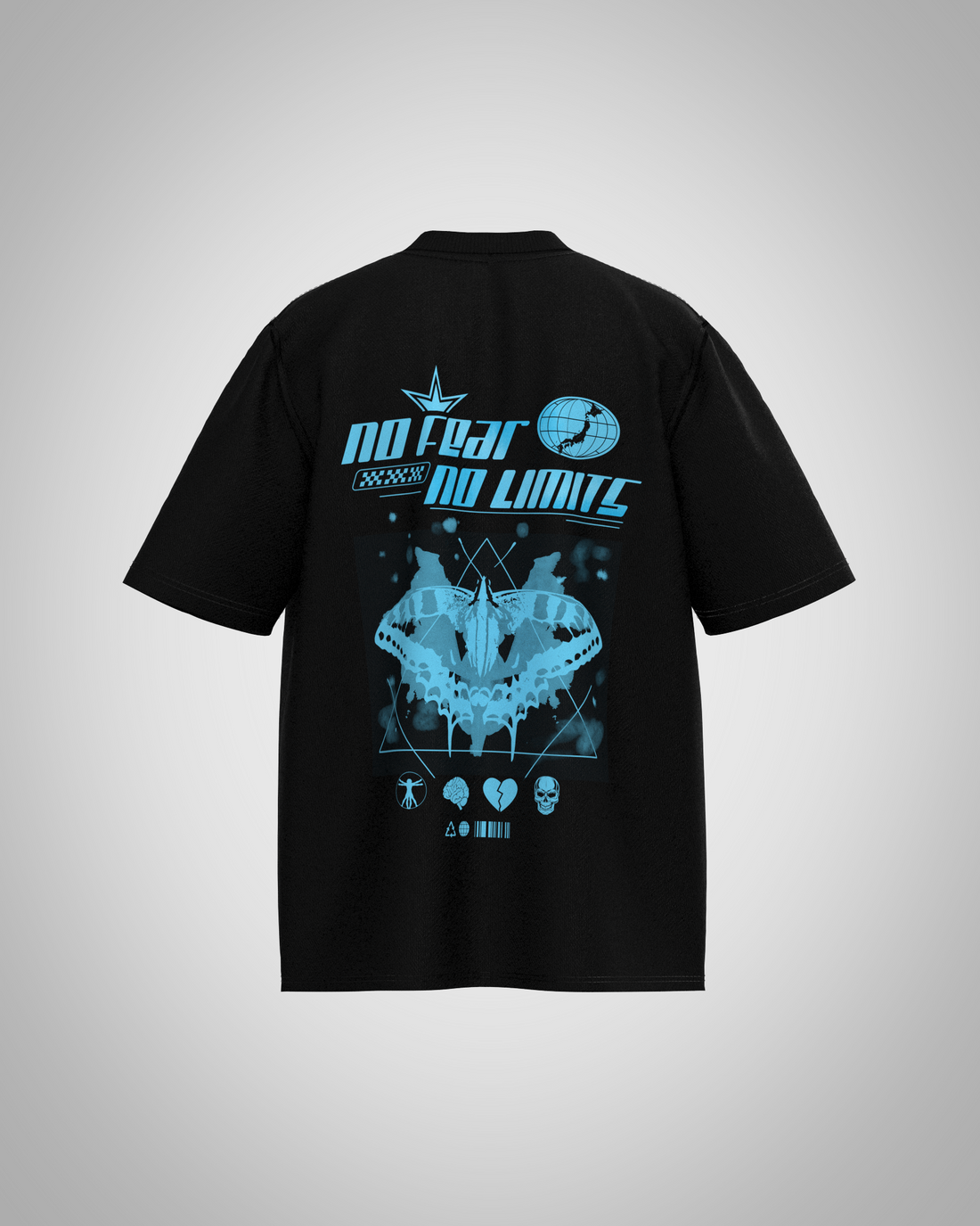 “No Fear No Limits” Cyberpunk Graphic T-Shirt – Futuristic Streetwear Edition