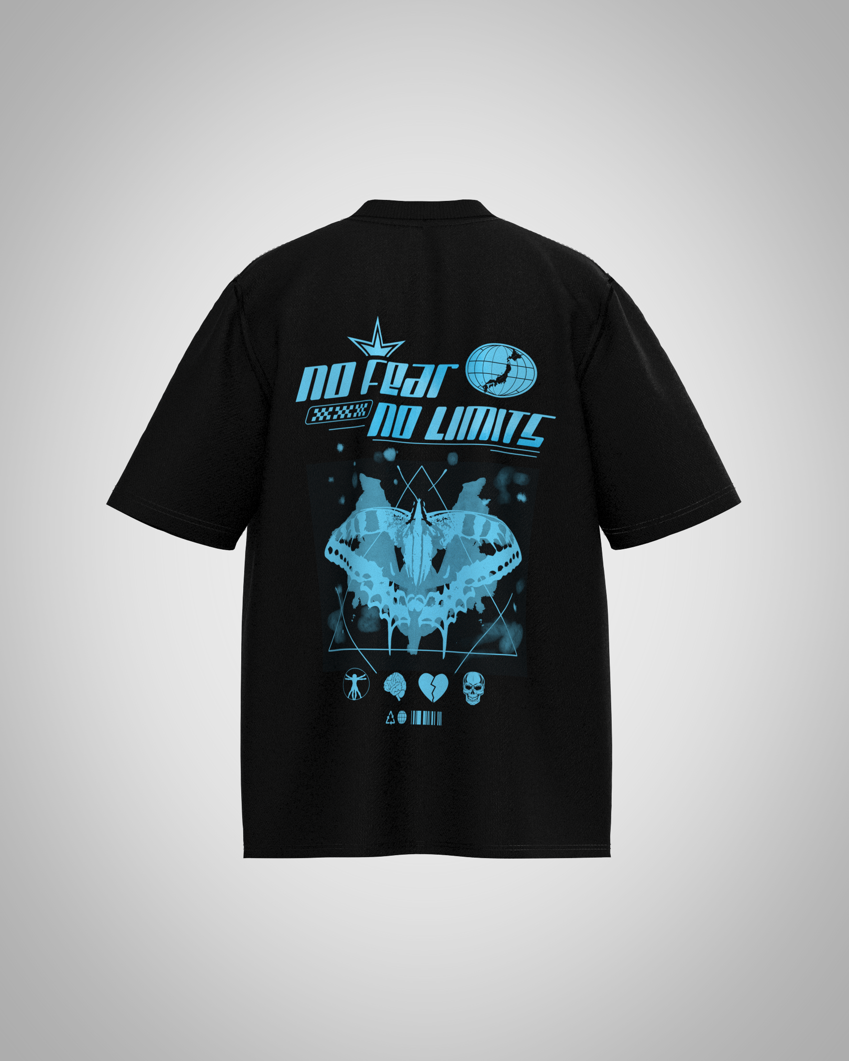“No Fear No Limits” Cyberpunk Graphic T-Shirt – Futuristic Streetwear Edition