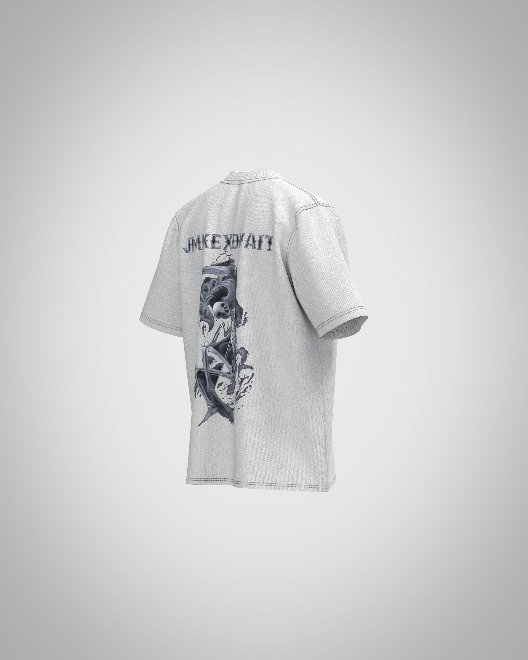 “JMKEXBVAIT” Skeleton Graphic T-Shirt – Abstract Dark Art Edition