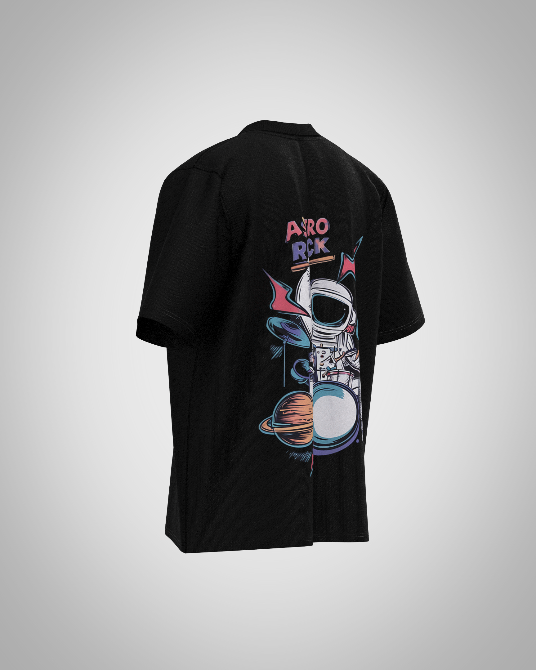 “Astro Rock” Astronaut Drum Graphic T-Shirt – Cosmic Music Edition