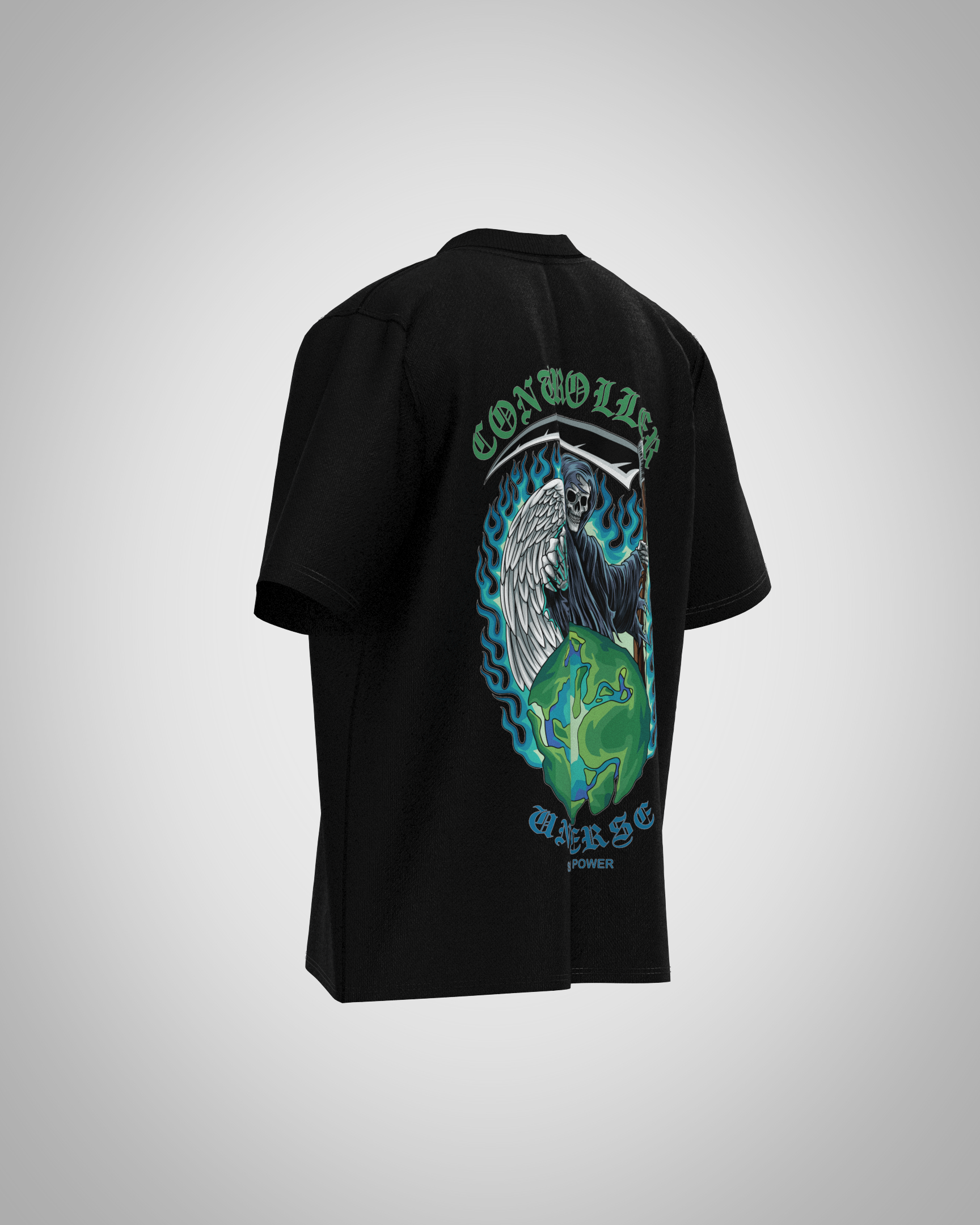 “Controller of the Universe” Grim Reaper Graphic T-Shirt – Dark Cosmic Edition