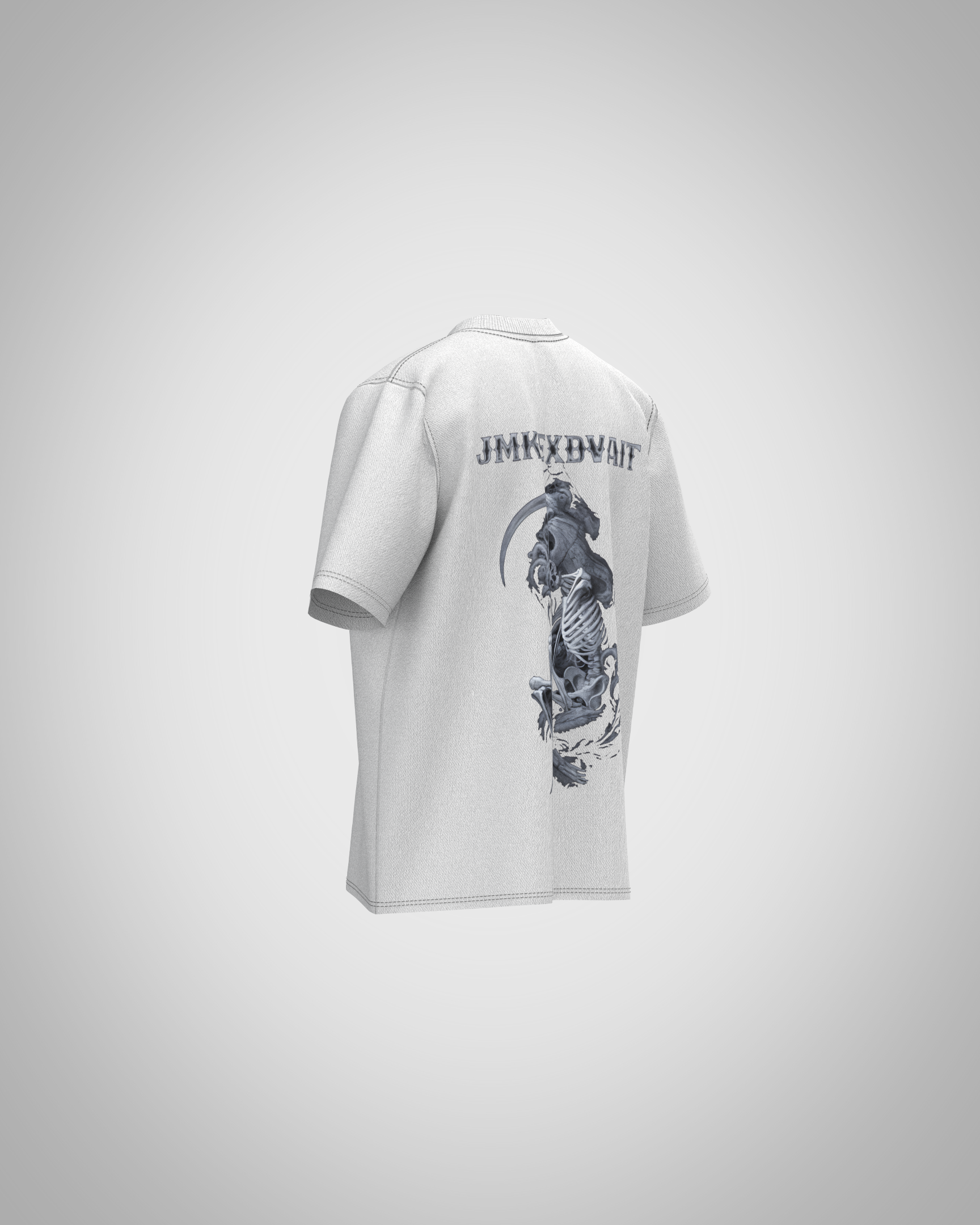 “JMKEXBVAIT” Skeleton Graphic T-Shirt – Abstract Dark Art Edition